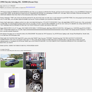 Illustration for article titled $23,000 Sebring JXi Wins Worst Car Ad Contest!